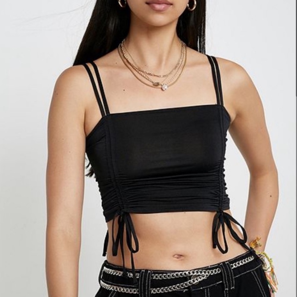 Urban Outfitters Black Ruched Tie Cami Crop Top Adjustable Festival Party